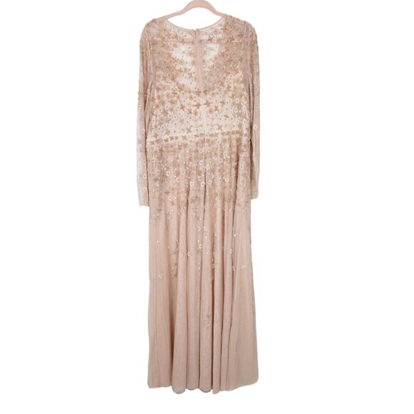 Mac Duggal Embellished Wrap Over Illusion Long Sleeve A Line Gown 16 Peach #8205 - Picture 5 of 8